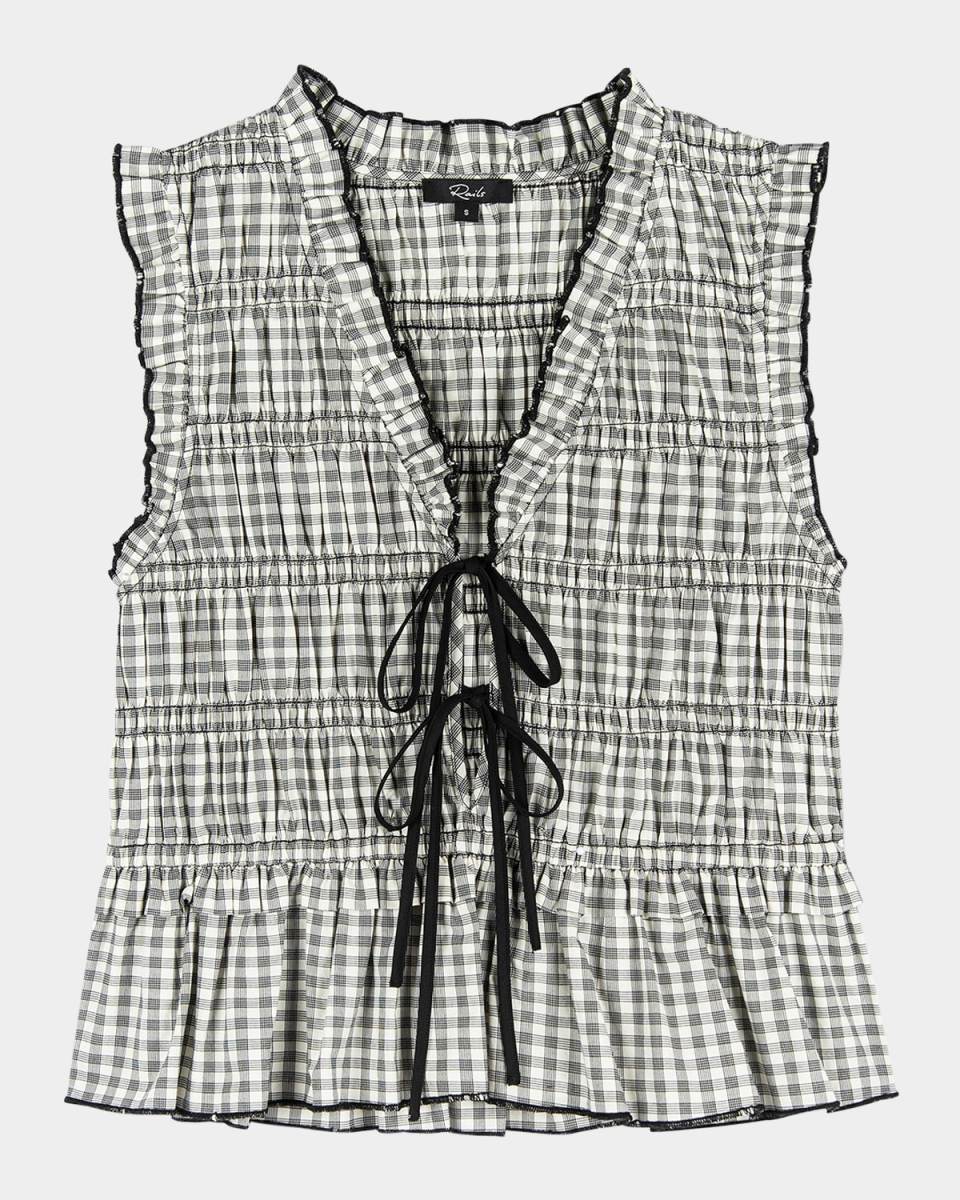 Martine Gingham Tie-Front Blouse